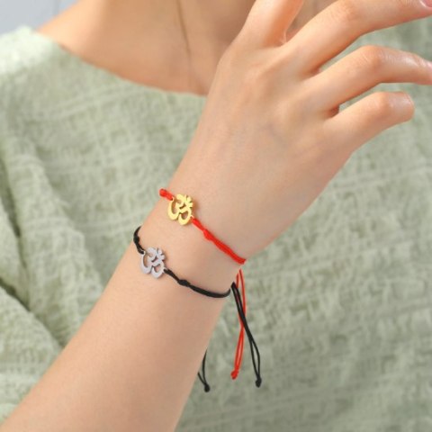 Stainless Steel Lace-Up AUM Bracelet Adjustable Red