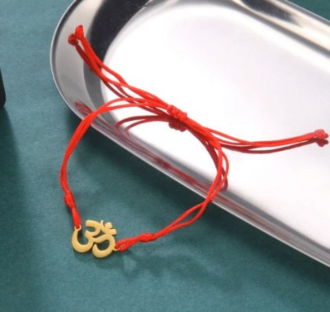 Stainless Steel Lace-Up AUM Bracelet Adjustable Red