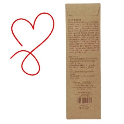 Neem Wood Comb With Handle Handmade (Wider Teeth)