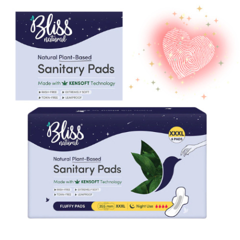 Bliss Natural Organic Sanitary Napkins XXXL Fluffy (6 Pads) | Night pads