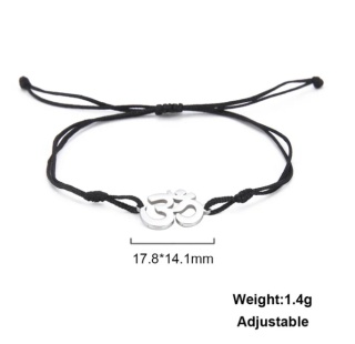 Stainless Steel Lace-Up AUM Bracelet Adjustable Black