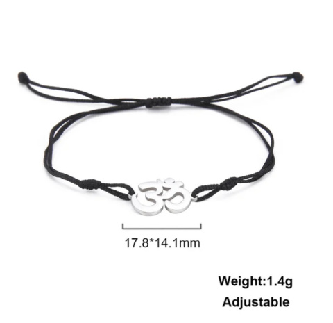 Stainless Steel Lace-Up AUM Bracelet Adjustable Black