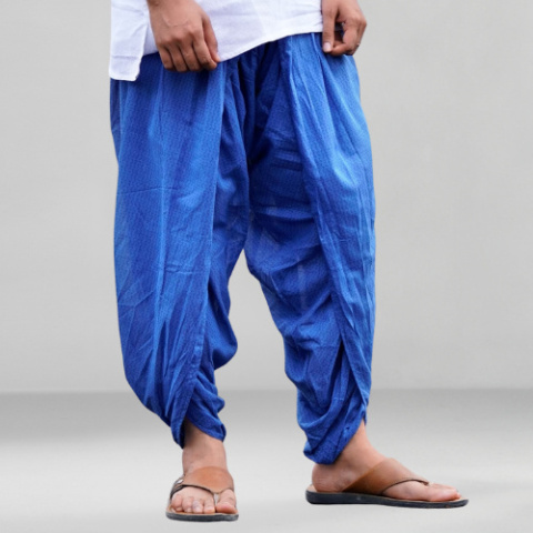 Dhoti - Colour INDIGO organic cotton with crescent moons - trousers