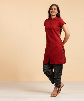 Women's 100% organic cotton jacket with embroidered "Aum" inscription - burgundy