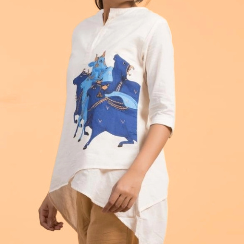 Nandhi Ladies Kurtha - Off White - Nandi Organic Cotton Product