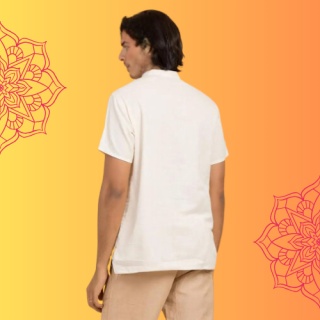 Men’s 100% organic cotton kurta with embroidered (Off - White) "Aum". Short sleeved short kurta.