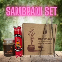 Sambrani + Dasangam Dhoop + Holzkohle + Zange SET