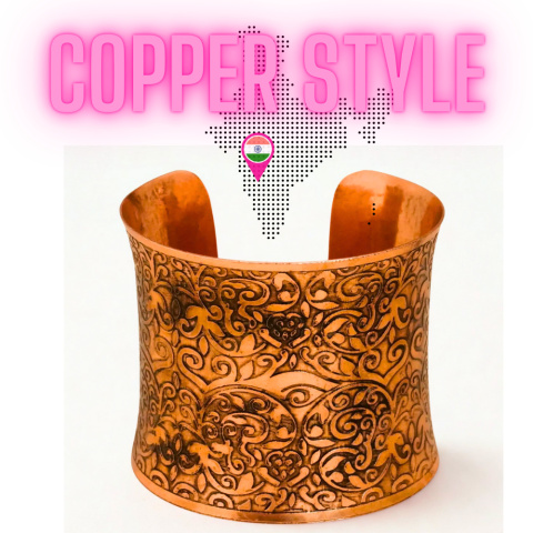 COPPER STYLE Hand-Decorated and Etched Beautiful ISHA Copper Bracelet
