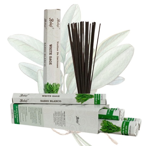 INDIAN SCENTED INCENSE STICKS WHITE SAGE BALAJI 20 pcs. WHITE SAGE