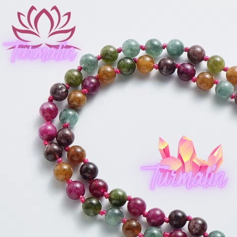 Japa Mala 108 – Multicolored Turmalin and the Lotus Symbol