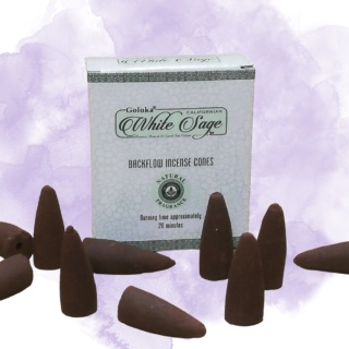 BACKFLOW WHITE SAGE GOLOKA CONICAL INCENSE STICKS 10 pcs. WHITE SAGE