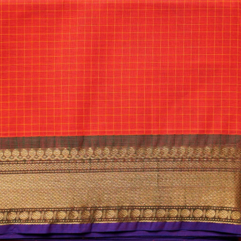 Saree Scarlet Red, Gold, & Deep Violet Consecrated Sari Cotton Devi BIG
