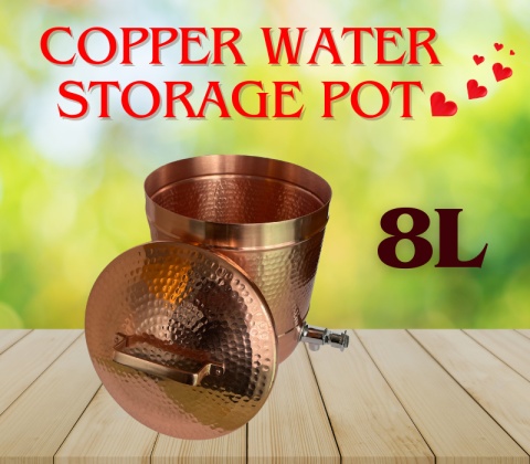 Copper Water Tank 8L Manually Hammered with Stand