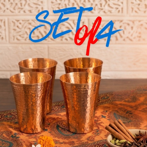 Hammered Copper Mug Set of 4, 400ml, IshaLife