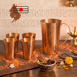 Copper Hammer Set: Pot 1,5L + 4 Glasses Copper ISHA