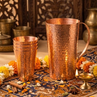 Copper Hammer Set: Pot 1,5L + 4 Glasses Copper ISHA