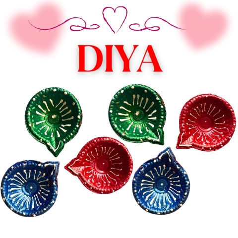 RED Diya Decorated Clay Lamp