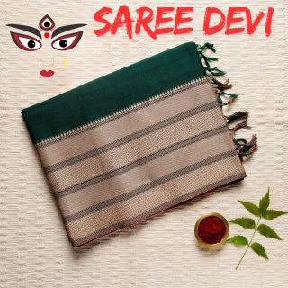 Midnight Green And Cream Consecrated Sari Cotton Devi LARGE Consecrated Sari Cotton Devi LARGE