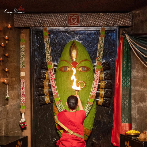 Midnight Green And Cream Consecrated Sari Cotton Devi LARGE Consecrated Sari Cotton Devi LARGE