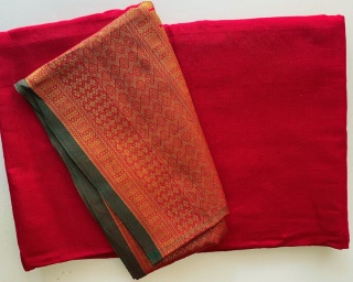 Fiery Red & Gold Cotton Energized Saree Consecrated Sari Cotton Devi LARGE