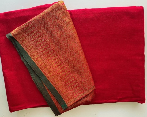 Fiery Red & Gold Cotton Energized Saree Consecrated Sari Cotton Devi LARGE