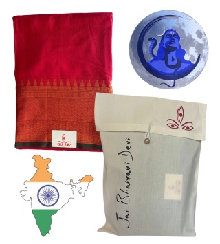 Fiery Red & Gold Cotton Energized Saree Consecrated Sari Cotton Devi LARGE