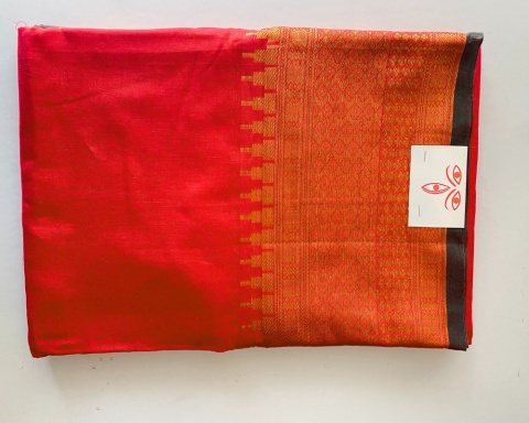 Fiery Red & Gold Cotton Energized Saree Consecrated Sari Cotton Devi LARGE