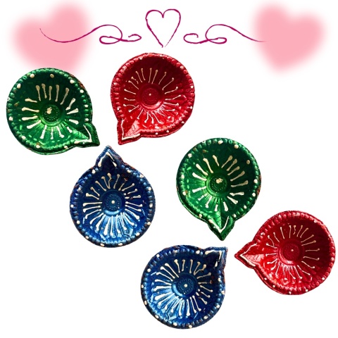 GREEN Diya Decorated clay lamp