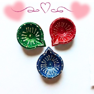 BLUE Diya Decorated clay lamp