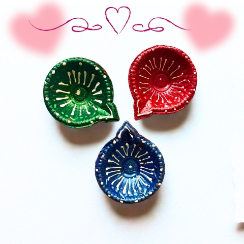 BLUE Diya Decorated clay lamp